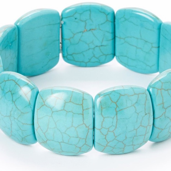 Yeidid International-Teal Howlite chunky square design-stretch bracelet OS- NWT - Picture 2 of 3